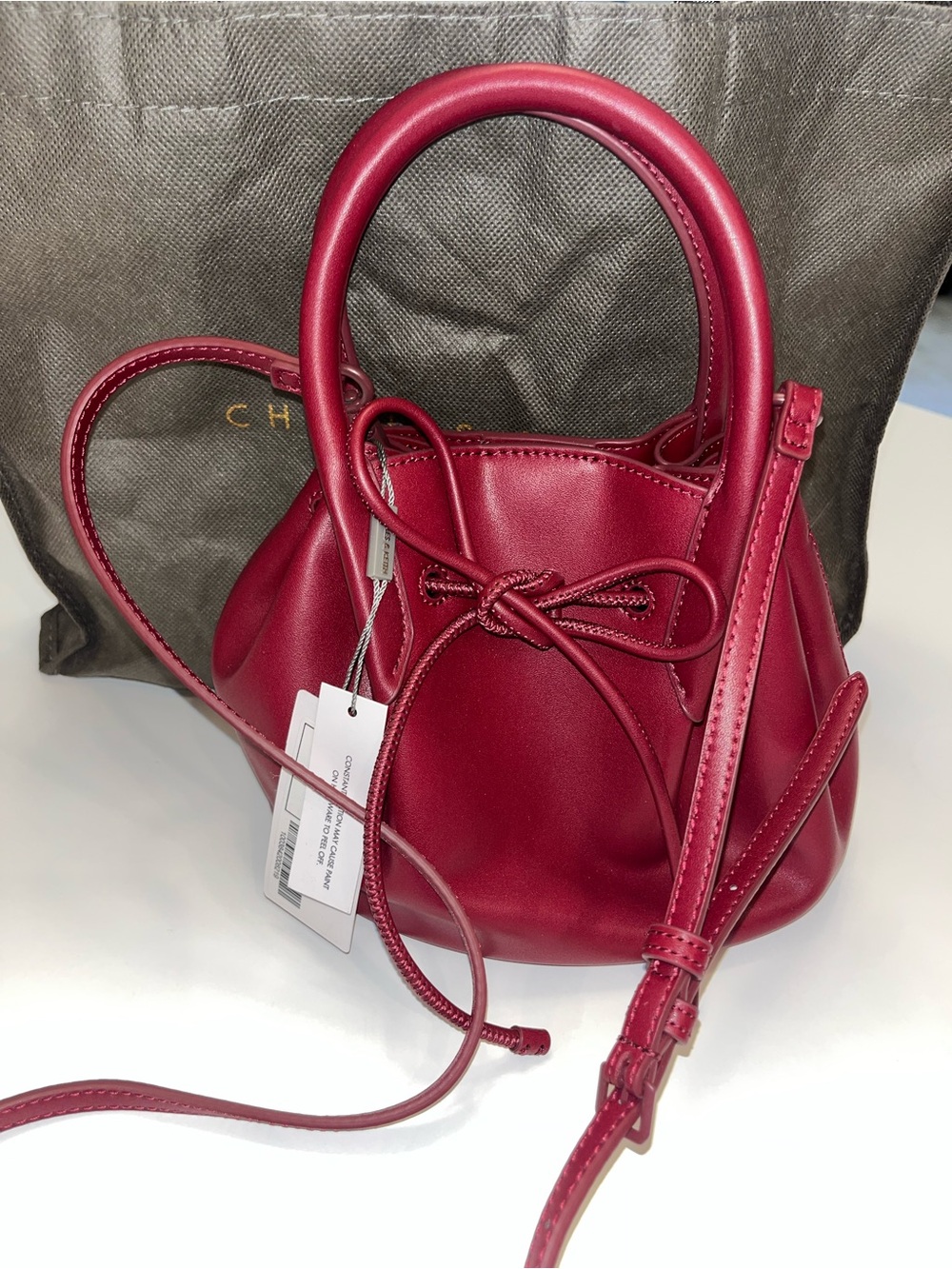 NWT Charles & Keith Burgundy Mini Drawstring Bucket Bag - BRAND NWT